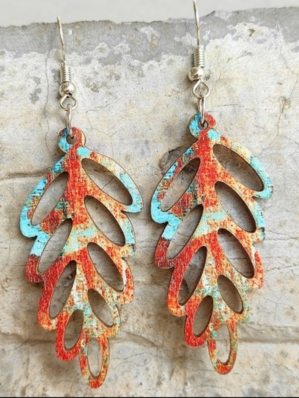 Boho Leaf Drop Earrings in Turquoise & Coral